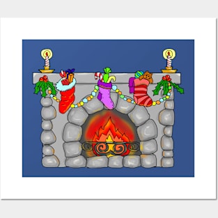 Christmas Stocking At firePLace Posters and Art